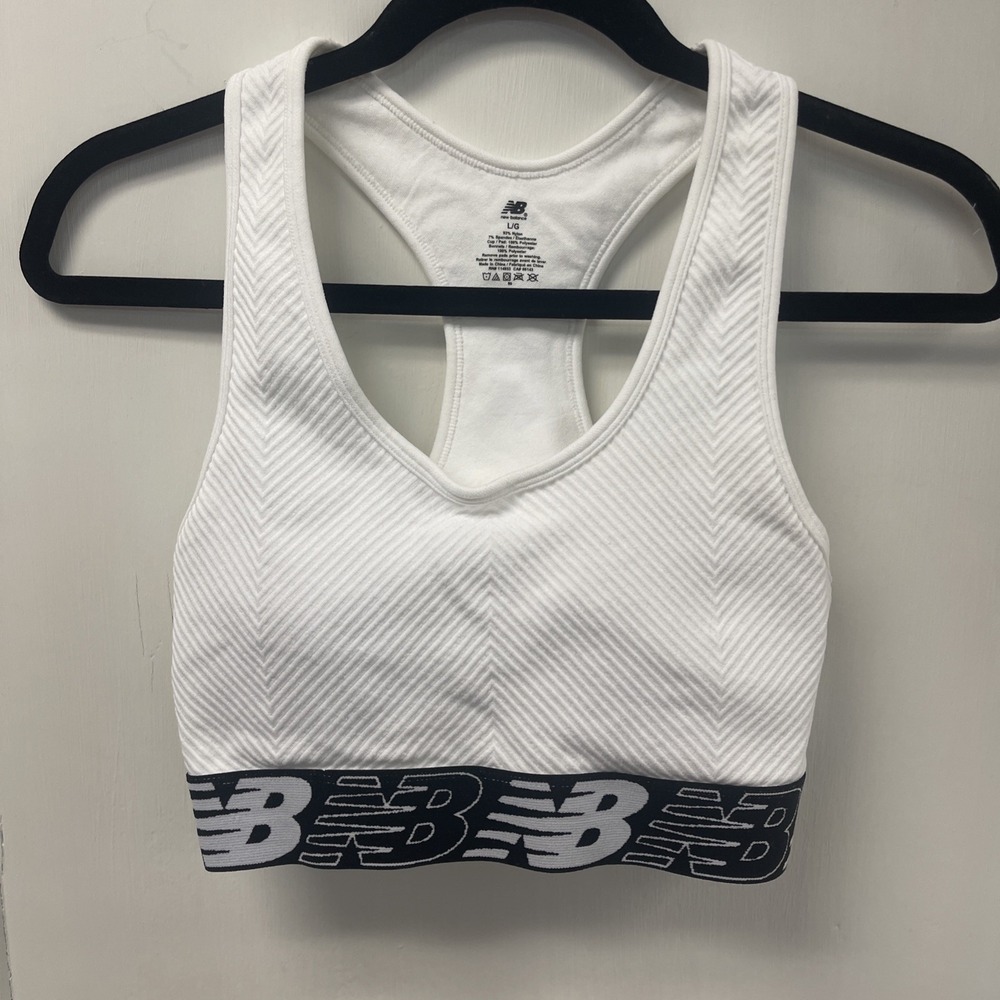 New Balance Pace 3.0 White Activewear Sports Bra | Women's Size L